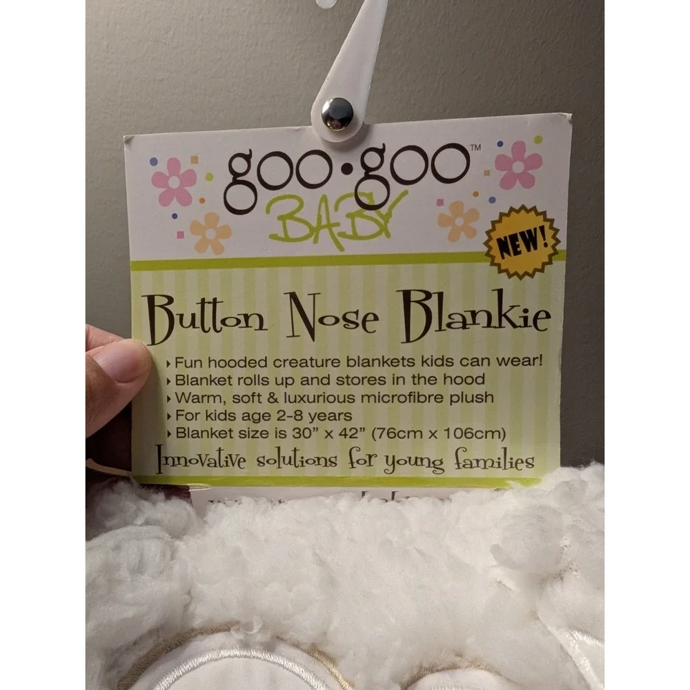 Goo Goo Baby Button‎ Nose Blankie Hooded Bunny Blanket NWT White Plush Kids